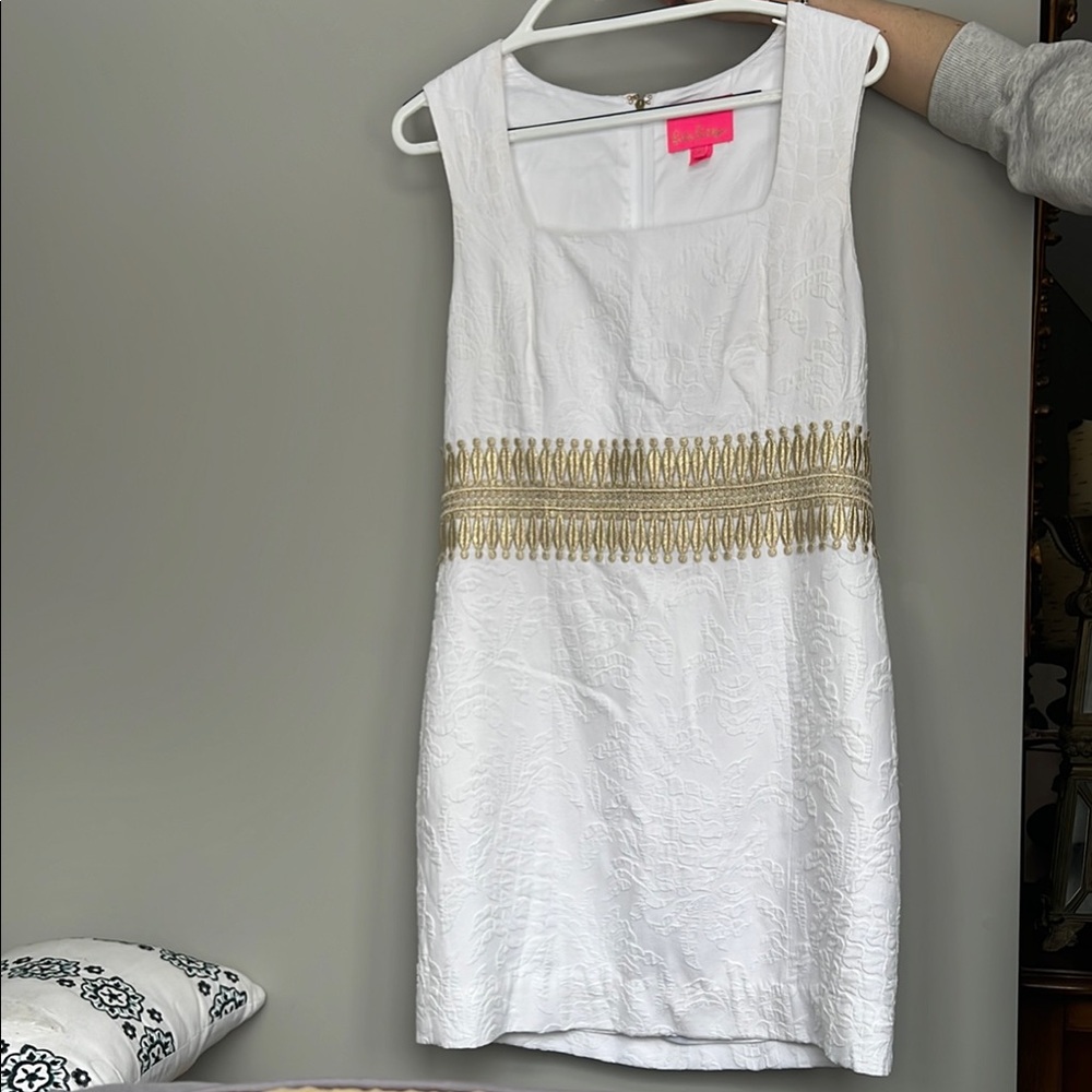 Lilly Pulitzer White Dress with Gold Accents